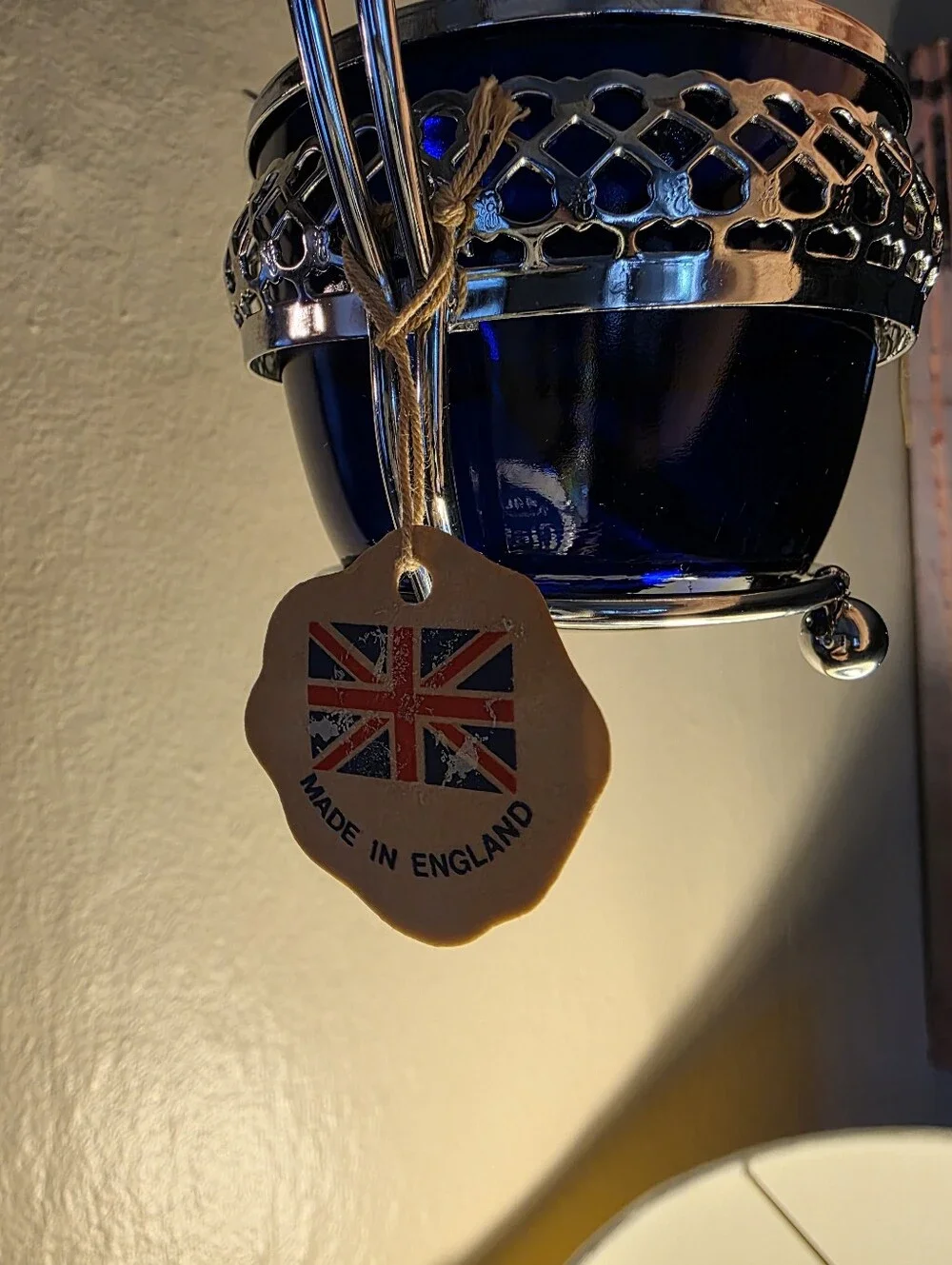 Vintage Meynell Cobalt Blue Glass Jam/Sugar Pot with Original Tag